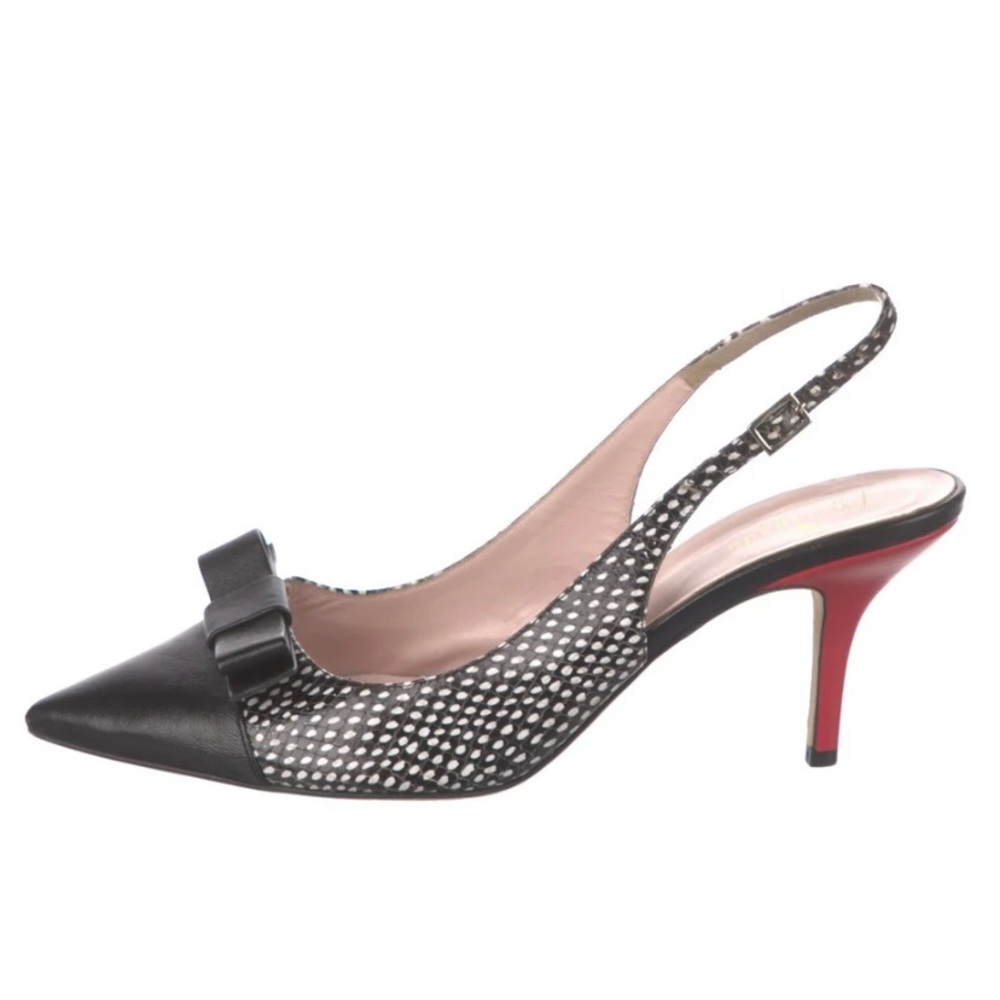 kate spade Black and White Polka Dot Bow Slingback Heels - Picture 2 of 10